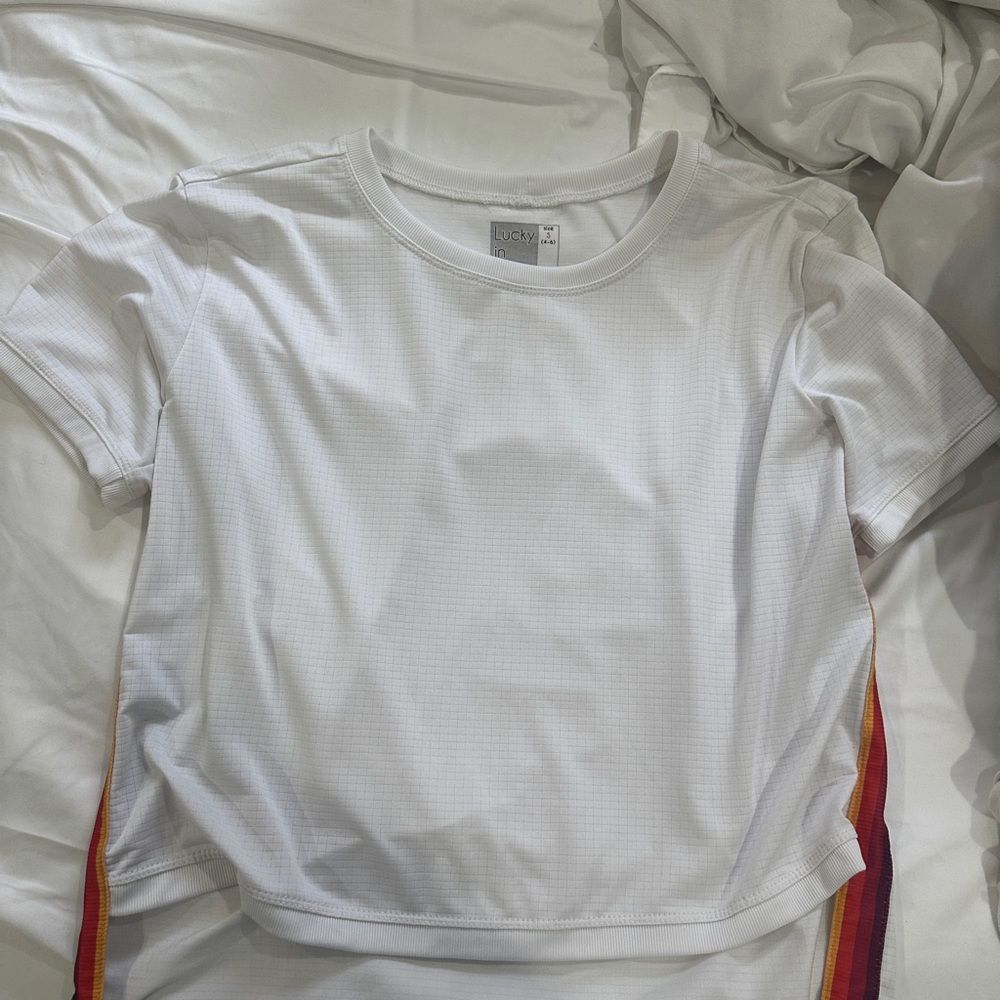 Lucky Brand White Tee with Colorful Side Stripes